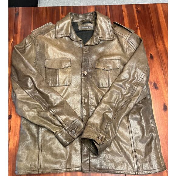 Andrew Marc Men’s Military Style Leather Jacket, Size XL - Picture 1 of 5